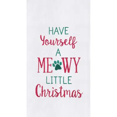 C & F Home C&f Home Holiday Theme "have Yourself A Meowy Christmas" Cat Sentiment Embroidered Cotton Flour Sack In White