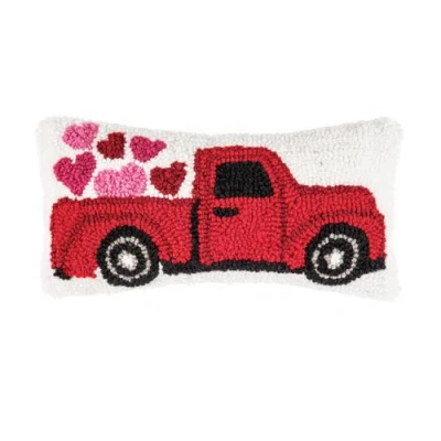 C & F Home C&f Home Hearts Truck Mini Hooked Valentine's Day Accent Pillow 6" X 12" In Red
