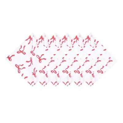 C & F Home C&f Home Holiday Bows Ribbon Holiday Christmas Set Of 6 Cloth Napkins In White
