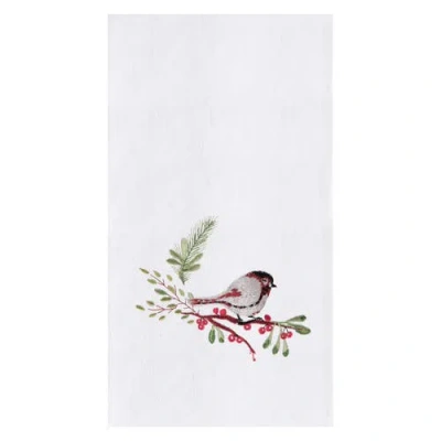 C & F Home C&f Home Holiday Winter Themed Single Chickadee Bird Sitting On Red Berry Tree Embroidered Flour Sac In White