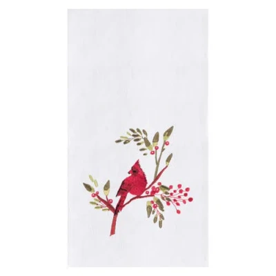 C & F Home C&f Home Holiday Winter Themed Single Red Cardinal Embroidered Sitting On Red Berry Tree Flour Sack  In White