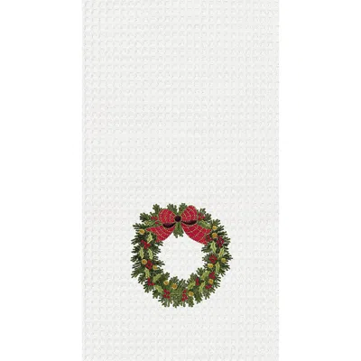 C & F Home C&f Home Holiday Wreath Waffle Weave Kitchen Towel In Green
