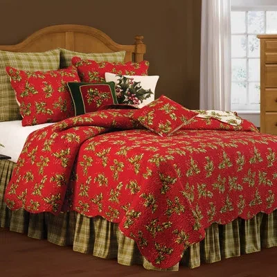 C & F Home Holly Red Cotton Reversible Christmas Quilt