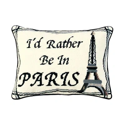 C & F Home I'd Rather Be In Paris Needlepoint Throw Pillow In White;beige