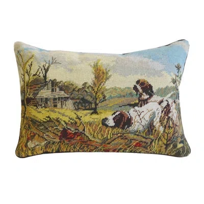 C & F Home Irish Sitters St. Patrick's Day Playing Needlepoint Pillow In Blue;yellow;cream