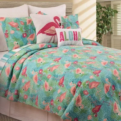 C & F Home Isla Tropics Cotton Reversible Quilt Set In Teal,pink
