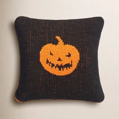 C & F Home Jack-o-lantern Orange & Black Reversible Halloween Petite Knit Accent Throw Pillow In Black;orange