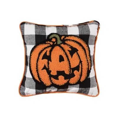 C & F Home Jack-o-lantern Pumpkin Check Tufted Halloween Throw Pillow In Black;white;orange