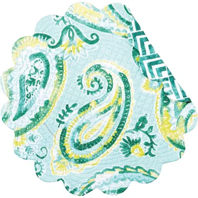 C & F Home C&f Home Jade Cotton Quilted Round Reversible Placemats Set Of 6, 17" In Blue