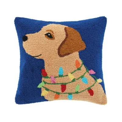 C & F Home C&f Home Lab & Christmas Lights Hooked Throw Pillow, 18" X 18" In Blue
