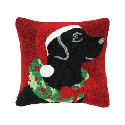 C & F Home C&f Home Lab & Wreath Hooked Christmas Throw Pillow, 18" X 18" In Red