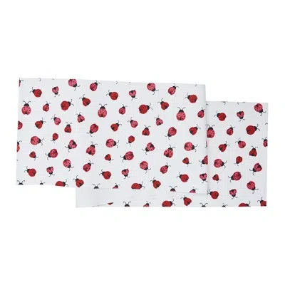 C & F Home Ladybug Pattern Spring Cotton Table Runner In White;red