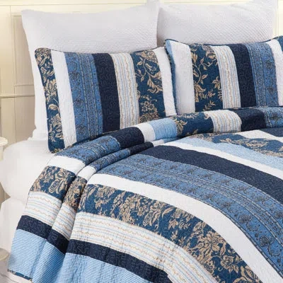 C & F Home Lakeland Pieced Cotton Reversible Quilt Set In Blue