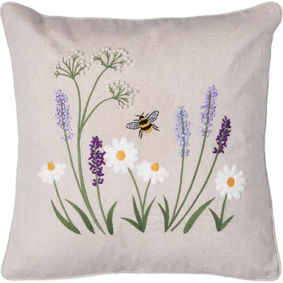 C & F Home C&f Home Lavender & Bee Garden Embroidered Woven Throw Pillow, 18" X 18" In Neutral