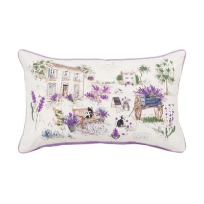 C & F Home C&f Home Lavender & Cat Village Market Jardin De Fleurs Countryside Graphic Print Embroidered Throw  In Purple