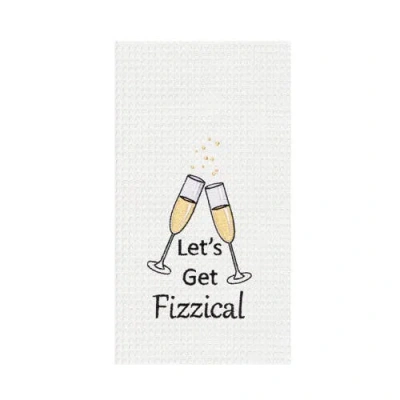 C & F Home C&f Home "let's Get Fizzical" Bubbly Champagne Glasses Funny Waffle Weave Embroidered Dishtowel In Neutral