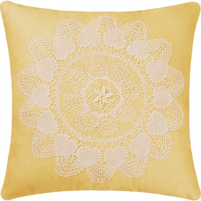 C & F Home C&f Home Linen Yellow Traditional Linen Applique Lace Accent Throw Pillow, 16" X 16"