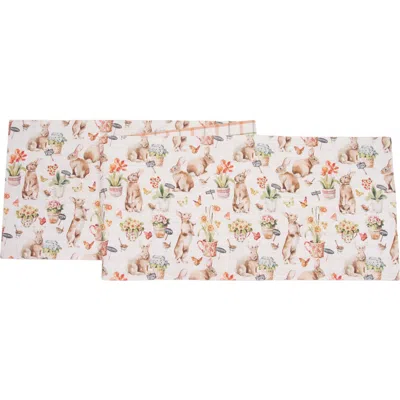 C & F Home C&f Home Little Garden Easter Rabbits 100% Cotton Graphic Print Table Runner 14" X 72" In Yellow