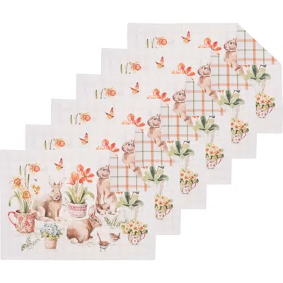 C & F Home C&f Home Little Garden Rabbit Bunnies 100% Cotton Set Of 6 Placemats 14" X 20" In Multi