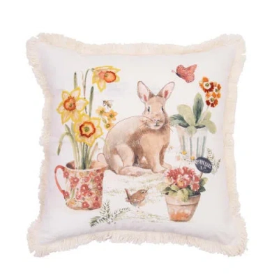 C & F Home C&f Home Little Garden Rabbit Bunny Fringed Graphic Print Throw Pillow, 18" X 18" In Multi