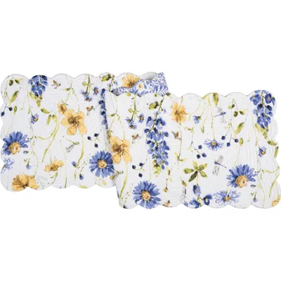 C & F Home C&f Home Lovely Blues Cotton Rectangle Table Runner 14" X 51" Floral Design All Seasons Kitchen Dini In White