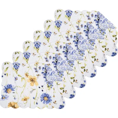 C & F Home C&f Home Lovely Blues Scalloped Quilted Placemats Set Of 6 Floral Design, 13" X 19" In Multi