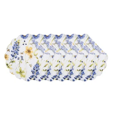C & F Home C&f Home Lovely Blues Scalloped Round Placemats Set Of 6 Floral Design All Seasons, 17"