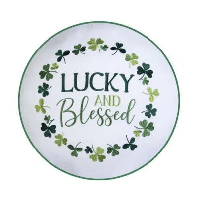 C & F Home C&f Home Lucky & Blessed Typography St. Patrick's Clover Embroidered Round Throw Pillow, 18" X 18" In Multi