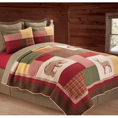 C & F Home Luke Cotton Reversible Quilt In Brown,green,red