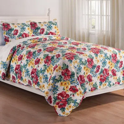 C & F Home Madeline Cotton Floral Reversible Quilt In Blue,red