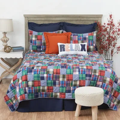 C & F Home Madras Cotton Reversible Quilt In Navy,red,purple