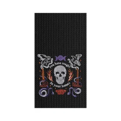 C & F Home C&f Home Magic In Your Bones Skull Halloween Embroidered Cotton Waffle Weave Kitchen Towel In Black