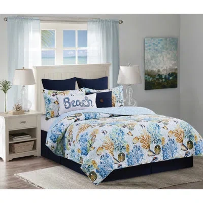 C & F Home Makena Beach Quilt Set In Blue;brown;white