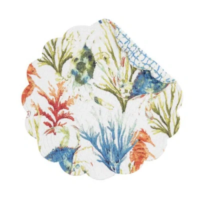 C & F Home C&f Home Marino Round Quilted Reversible Colorful Coastal Placemats Set Of 6, 17" Decor In Blue