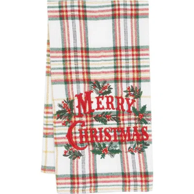 C & F Home C&f Home Merry Christmas Holiday Phrases Embroidered Plaid Towel In Multi