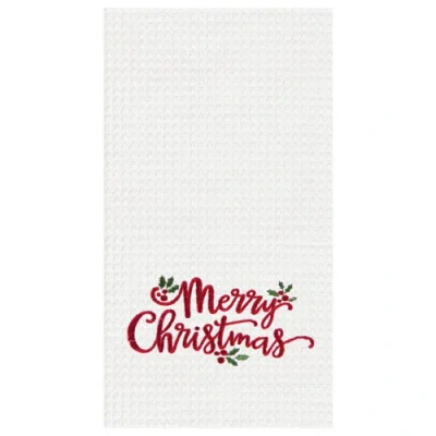 C & F Home C&f Home Merry Christmas Holly Leaves Waffle Weave Cotton Kitchen Towel In White