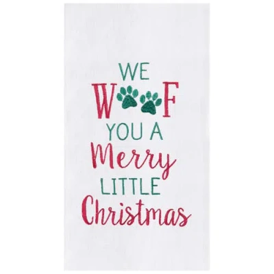 C & F Home C&f Home Merry Woofmas Embroidered Flour Sack Kitchen Towel Set Of 2 In White