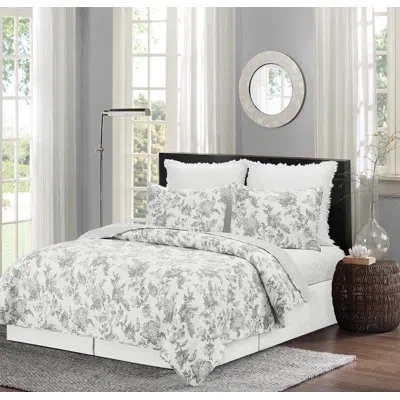 C & F Home Miriam Slate Cotton Reversible Quilt Set In Gray,white