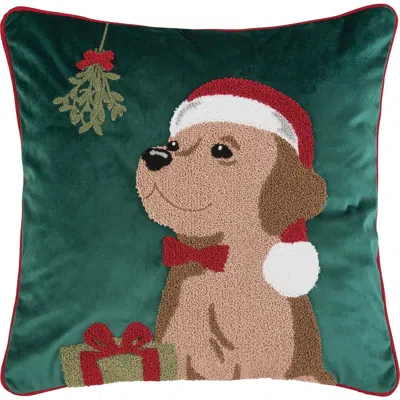 C & F Home C&f Home Mistletoe Puppy Throw Pillow, 18" X 18" In Green