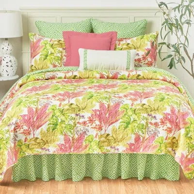 C & F Home Moana Cotton Reversible Quilt Set In Green,pink