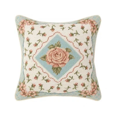 C & F Home Morning Rose Needlepoint Pillow In Blue;beige;pink