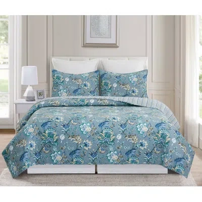 C & F Home Morrison Cotton Percale Reversible Quilt Set In Blue