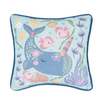 C & F Home C&f Home Narwhal Coral Printed Cotton Blend Mini Accent Pillow 10" X 10" In Blue