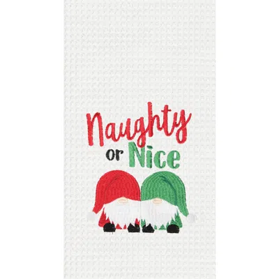 C & F Home C&f Home "naughty Or Nice" Gnomes Embroidered Kitchen Towel In White