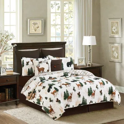 C & F Home Noland Lodge Cotton Reversible Quilt Set In Brown,green