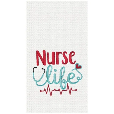C & F Home C&f Home Nurse Life Kitchen And Bathroom Embroidered Waffle Hand Towel In White