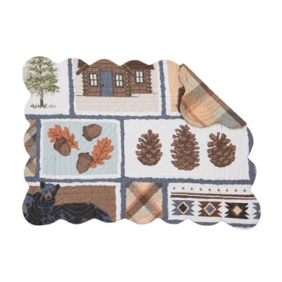 C & F Home C&f Home Oakley Maple Leaf Acorn Pinecone Black Bear Cabin Pine Trees Scalloped Placemats Set Of 6,  In Brown