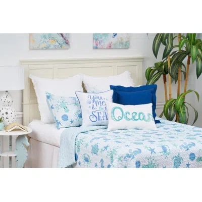 C & F Home Outlook Beach Coastal Beach Reversible Quilt Set In Blue;white