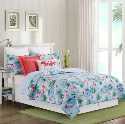 C & F Home C&f Home Paradise Coast Flamingo Cotton Quilt Set In Blue