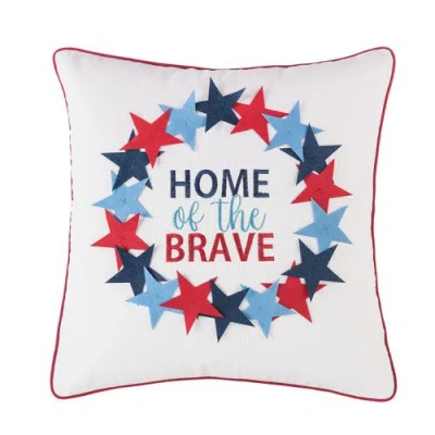 C & F Home C&f Home Patriotic "home Of The Brave" Wreath Pattern Applique Accent Throw Pillow, 18" X 18" In White